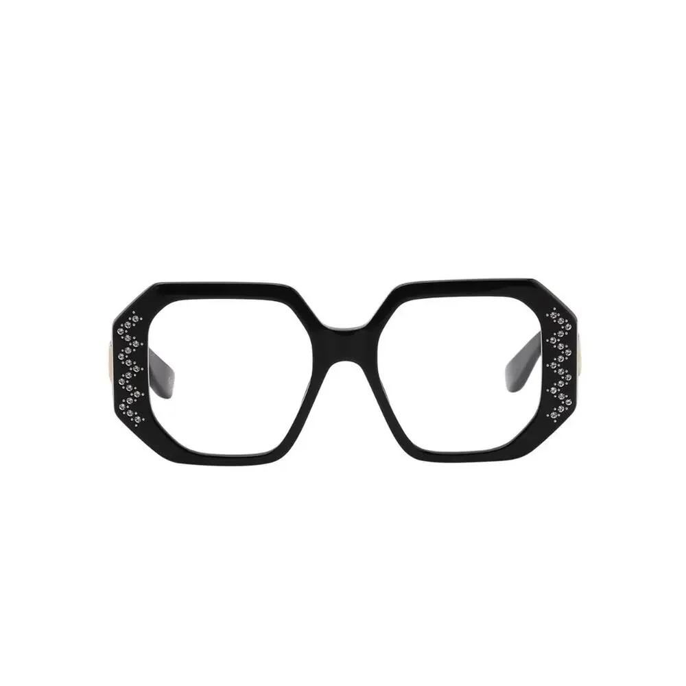 New Valentino VG0003O 004 Black Oversized Crystal-Embellished Square Eyeglasses